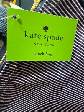 kate spade Navy and White Striped Lunch Bag with Yellow Trim
